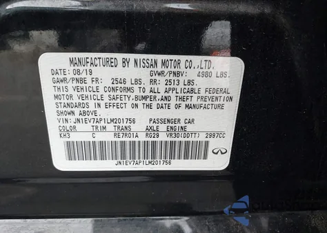 2020 Infiniti Q50 Luxe из США, поврежденный, VIN JN1EV7AP1LM201756